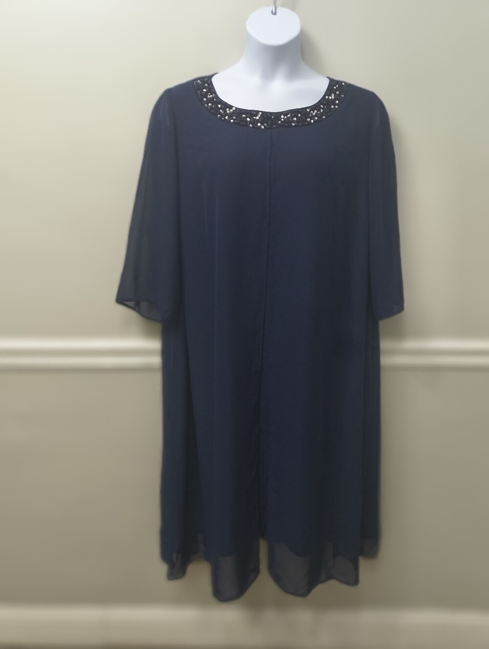 Catherines Midnight Dazzle Flyaway Navy Beaded   Dress 2X Special Occasion Party